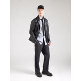 OLYMP modern fit overhemd - korte mouw - structuur - marine blauw - Strijkvrij - Boordmaat: 46