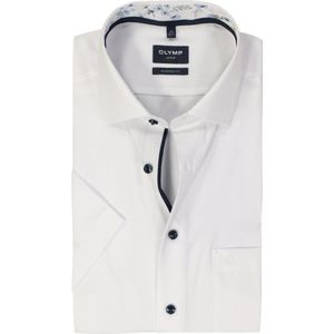 OLYMP - Wit Effen Overhemd - 100% Katoen - Kent Kraag - Korte Mouwen