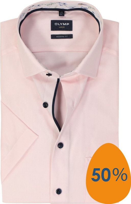 OLYMP - Modern Fit - Overhemd - Roze - Korte Mouw - Strijkvrij