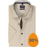 OLYMP - Overhemd - Beige - Korte Mouwen - Strijkvrij - Modern Fit