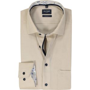 beige geprint Olymp overhemd Modern Fit met borstzak