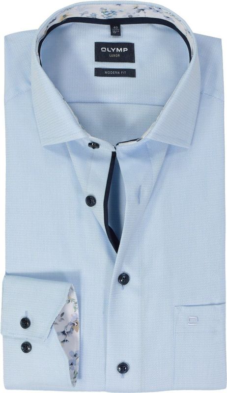 OLYMP - Modern Fit Overhemd - Structuur - Lichtblauw - 100% Katoen