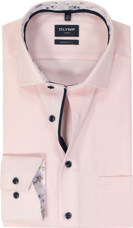 OLYMP - Heren Overhemd - Roze - Structuurweving - Modern Fit