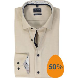 OLYMP - Modern Fit - Overhemd - Beige - Mouwlengte 7