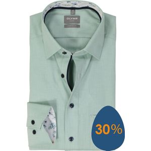 OLYMP - Comfort Fit Overhemd - Groen - Strijkvrij - Structuur