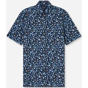 OLYMP modern fit overhemd - korte mouw - popeline - marine blauw dessin - Strijkvrij - Boordmaat: 39