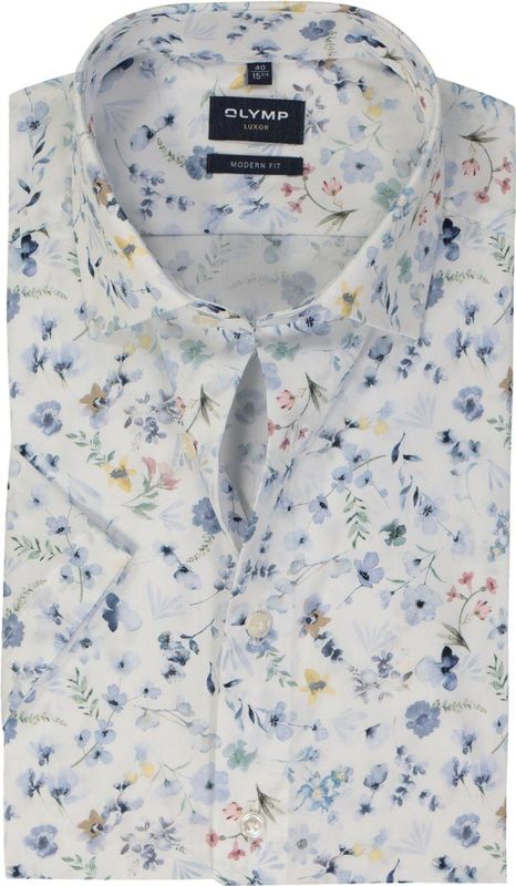 OLYMP - Modern Fit Overhemd - Korte Mouw - Wit - Popeline