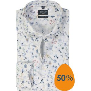 OLYMP modern fit overhemd, mouwlengte 7, popeline, wit dessin