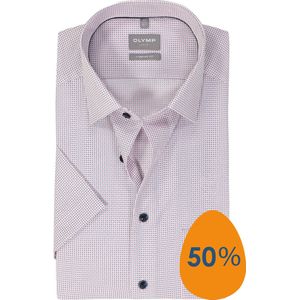 OLYMP - Comfort Fit - Overhemd - Roze - Korte Mouw, Popeline, Strijkvrij