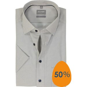 OLYMP comfort fit overhemd, korte mouw, popeline, beige dessin