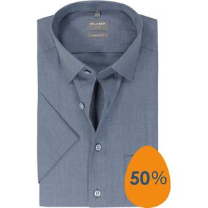 OLYMP - Comfort Fit - Overhemd - Marine Blauw - Korte Mouw, Strijkvrij, Structuurweving