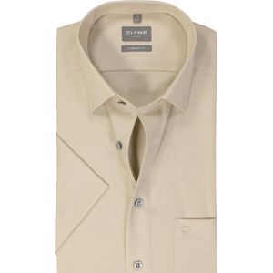 OLYMP - Comfort Fit - Overhemd - Beige - Korte Mouw - Structuur