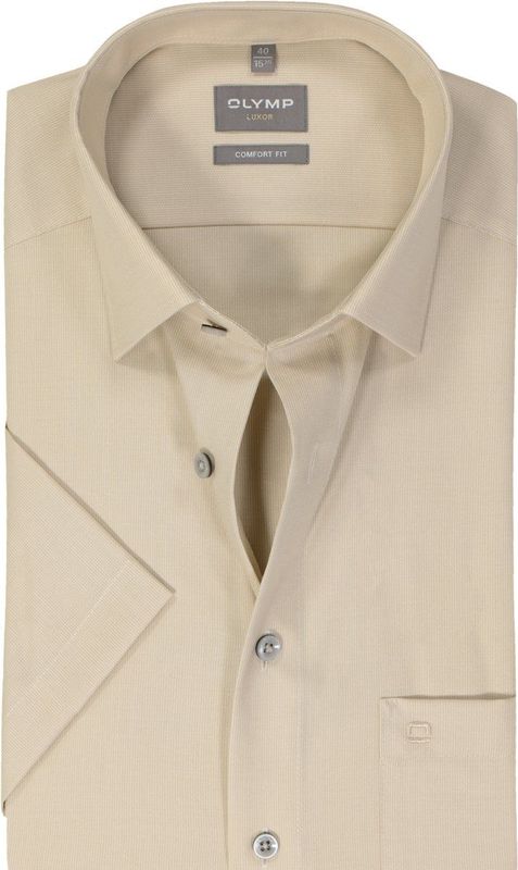 OLYMP - Comfort Fit - Overhemd - Beige - Korte Mouw - Structuur