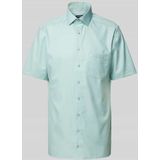 OLYMP - Groen Effen Overhemd - 100% Katoen - Korte Mouwen - Kent Kraag