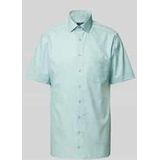 OLYMP - Groen Effen Overhemd - 100% Katoen - Korte Mouwen - Kent Kraag