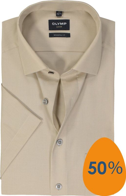 OLYMP modern fit overhemd, korte mouw, structuur, beige
