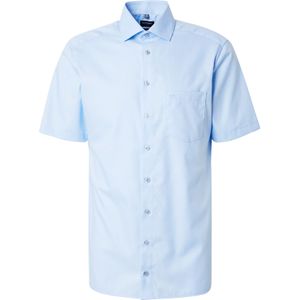 OLYMP - Blauw Effen Overhemd - 100% Katoen - Korte Mouwen - Kent Kraag