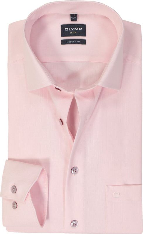 OLYMP - Overhemd - Roze - Structuurweving - Lange Mouwen