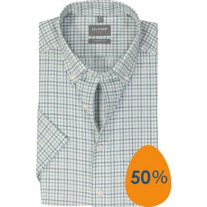 OLYMP comfort fit overhemd, korte mouw, popeline, groen geruit