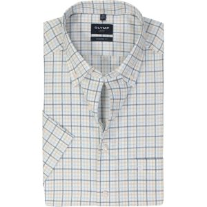 OLYMP modern fit overhemd, korte mouw, popeline, lichtblauw geruit