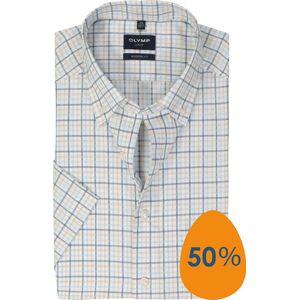 OLYMP modern fit overhemd, korte mouw, popeline, lichtblauw geruit