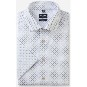 OLYMP - Modern Fit - Overhemd - Blauw Beige - Katoen - Korte Mouwen