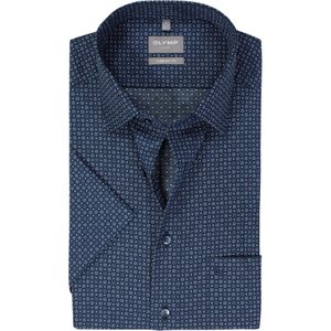 OLYMP comfort fit overhemd, korte mouw, popeline, marine blauw dessin