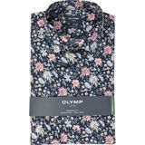 Olymp - Luxor - Overhemd - Donkerblauw - Katoen/Polyester - Bloemenpatroon