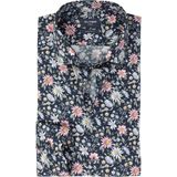 Olymp - Luxor - Overhemd - Donkerblauw - Katoen/Polyester - Bloemenpatroon