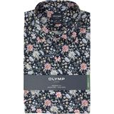OLYMP - Modern Fit - Overhemd - Marine Blauw Dessin - Korte Mouw - Strijkvrij