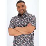 OLYMP - Modern Fit - Overhemd - Marine Blauw Dessin - Korte Mouw - Strijkvrij