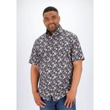 OLYMP - Modern Fit - Overhemd - Marine Blauw Dessin - Korte Mouw - Strijkvrij