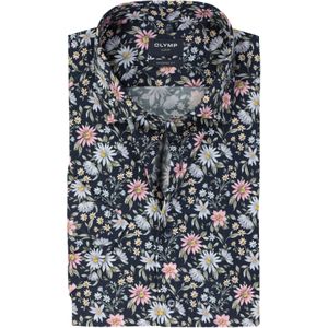 OLYMP modern fit overhemd, korte mouw, popeline, marine blauw dessin