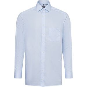 OLYMP - Modern Fit - Overhemd - Lichtblauw Gestreept - Popeline - Strijkvrij