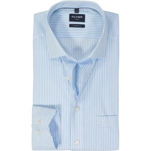 OLYMP - Modern Fit - Overhemd - Lichtblauw Gestreept - Popeline - Strijkvrij