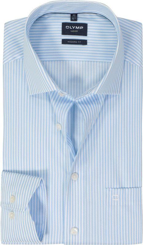 OLYMP - Modern Fit - Overhemd - Lichtblauw Gestreept - Popeline - Strijkvrij