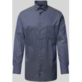 OLYMP - Heren Overhemd - Marine Blauw - Structuurweving - Lange Mouwen
