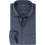 OLYMP - Heren Overhemd - Marine Blauw - Structuurweving - Lange Mouwen
