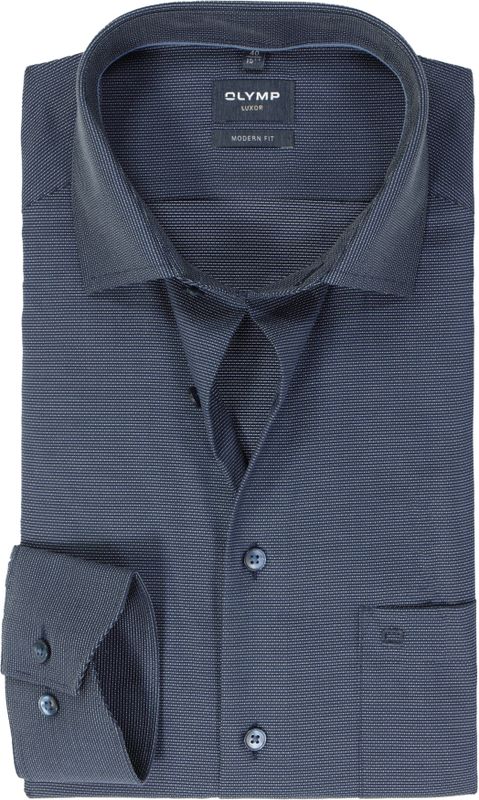OLYMP - Heren Overhemd - Marine Blauw - Structuurweving - Lange Mouwen