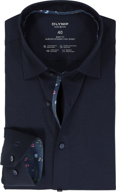 OLYMP - 24/7 Level 5 - Overhemd - Marine Blauw - Tricot