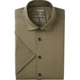 OLYMP - 24/7 Level 5 - Overhemd - Grijsgroen - Body Fit, Korte Mouwen, Jersey Weving, Easy Iron