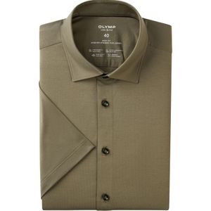 OLYMP - 24/7 Level 5 - Overhemd - Grijsgroen - Body Fit, Korte Mouwen, Jersey Weving, Easy Iron