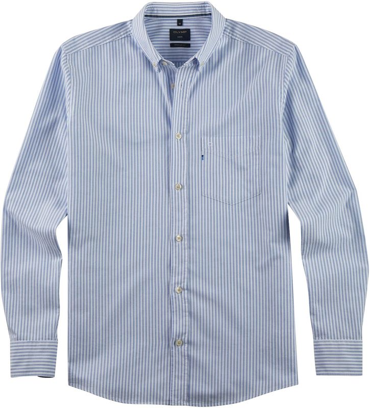 OLYMP - Overhemd - Blauw met Wit - Poplin - Lange Mouwen