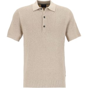 OLYMP modern fit gebreide polo katoen - structuur - korte mouw - beige