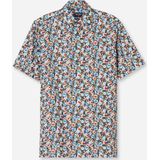 OLYMP - Modern Fit - Overhemd - Groen met Blauw Rood en Wit Bloemen Dessin - Korte Mouw - Popeline
