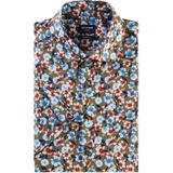 OLYMP - Modern Fit - Overhemd - Groen met Blauw Rood en Wit Bloemen Dessin - Korte Mouw - Popeline