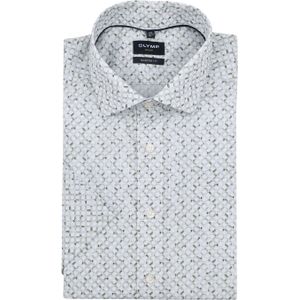 Olymp - Luxor - Overhemd - Wit Groen - Strijkvrij Katoen - Korte Mouw