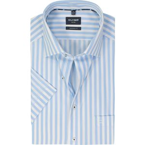 OLYMP modern fit overhemd, korte mouw, popeline, lichtblauw gestreept