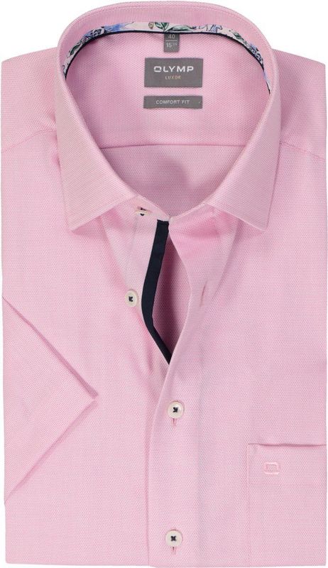OLYMP comfort fit overhemd, korte mouw, structuur, roze