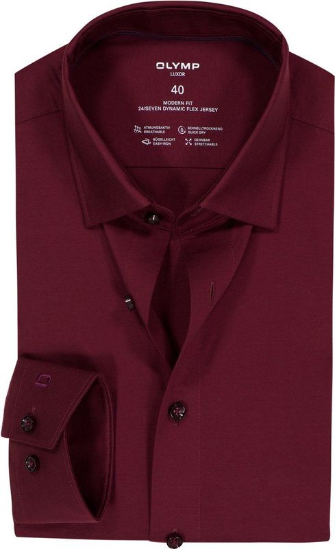 OLYMP - 24/7 Luxor - Overhemd - Donker Rood - Modern Fit